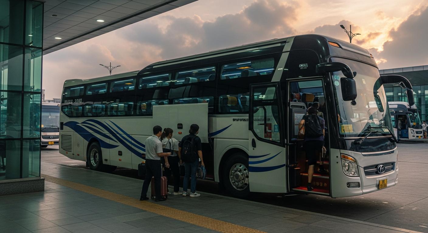 Hành khách đang lên xe limousine giường nằm chất lượng cao màu trắng đen tại bến xe
