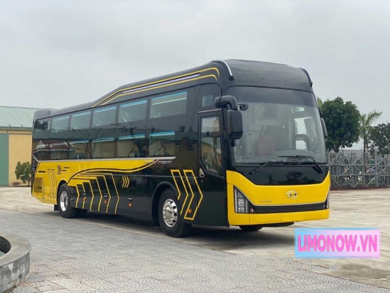 Nội thất xe limousine sang trọng với ghế da nâu, ốp gỗ và tiện nghi giải trí