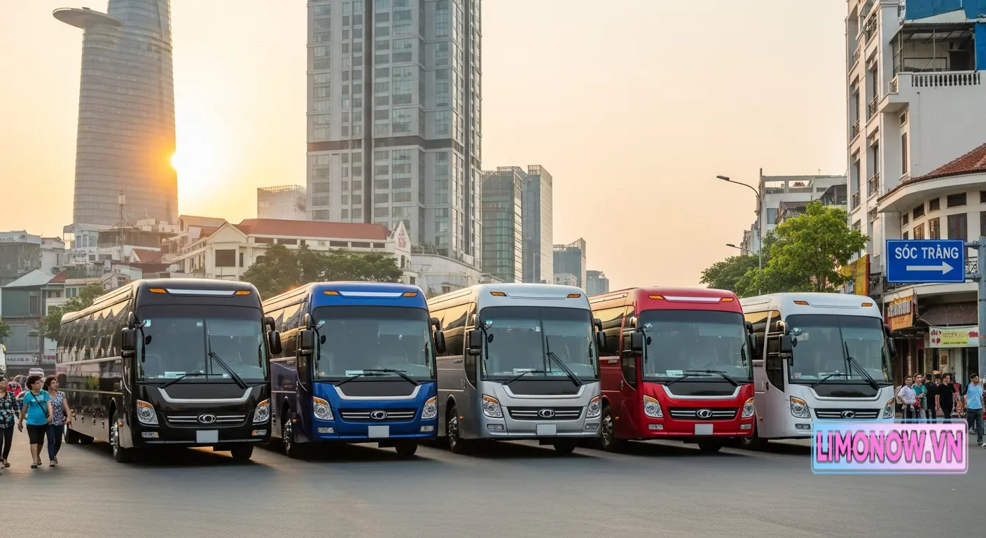 Dàn xe limousine hiện đại, cao cấp phục vụ tuyến Sài Gòn Sóc Trăng, sẵn sàng đưa đón khách.