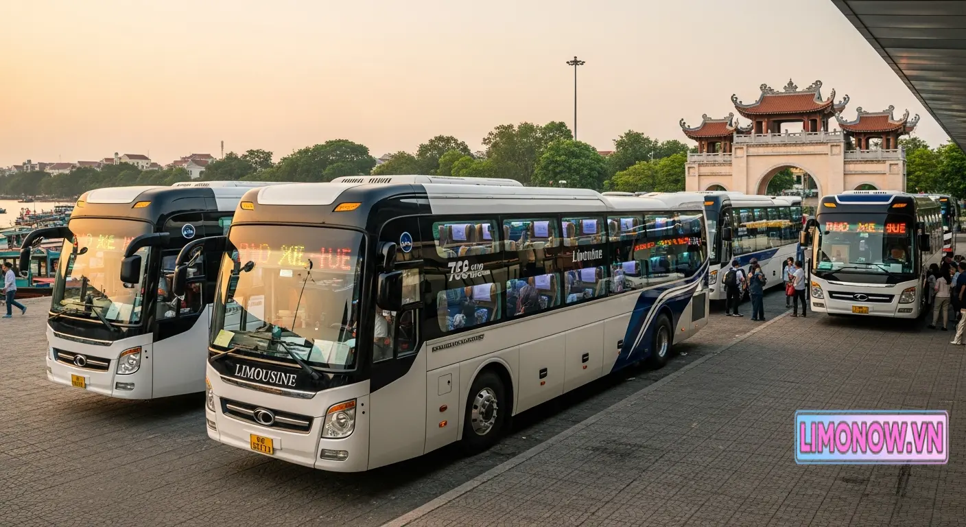 Xe khách limousine cao cấp từ Huế đi Hội An đậu tại bến xe